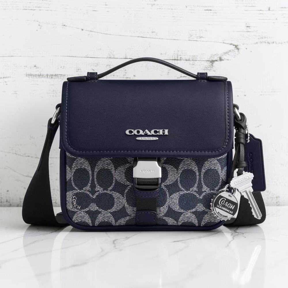NWT Coach Racer Crossbody Bag Signature Canvas Denim Chalk With Charms CEB25